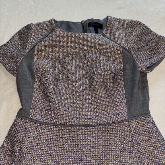J. Crew Dress Gray Metallic Tweed Wool Blend Pleated Fit & Flare Skater Dress 8 - Picture 4 of 12